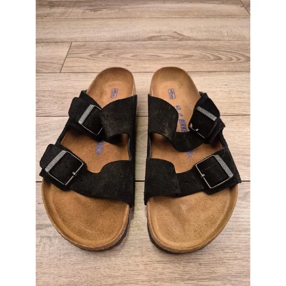Birkenstock Arizona Soft Footbed Black Suede Sandals Mens Sz 40 L9 M7 - Picture 2 of 12